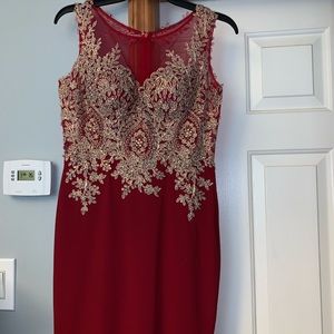 Red & Gold dress w/ embellished gem detailing